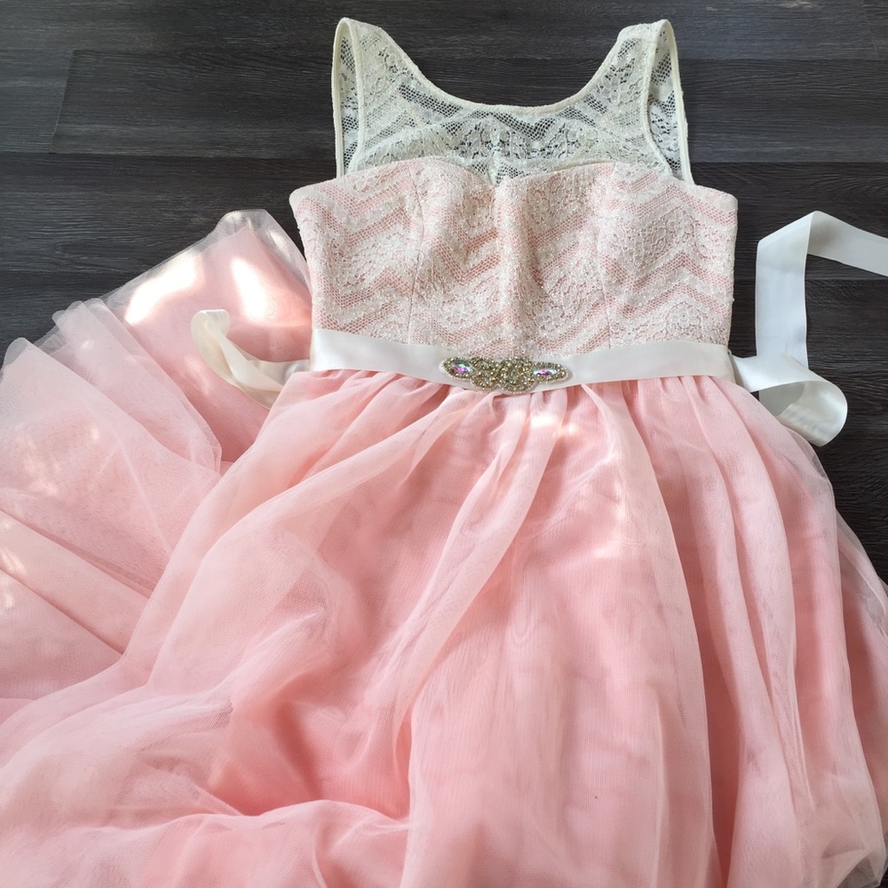 Nights by Teeze Me Peach Tulle Prom Dress